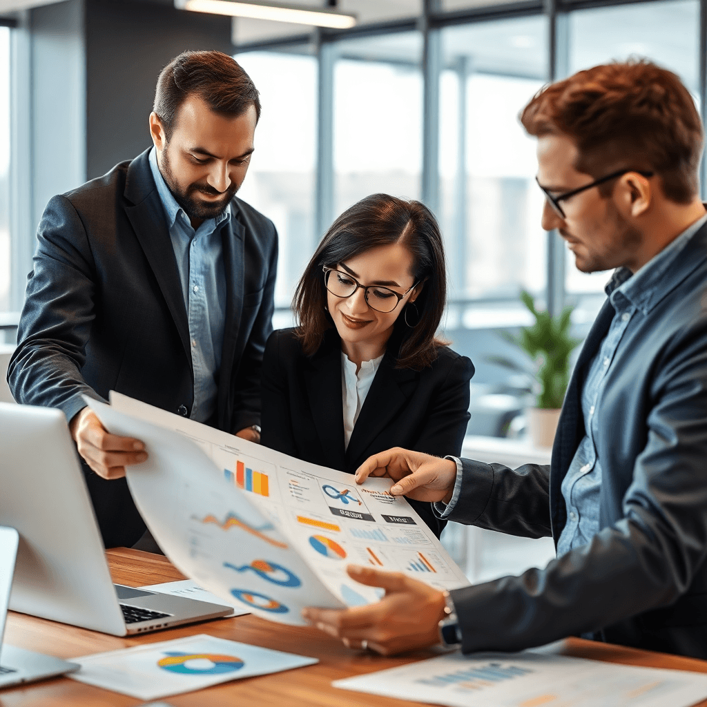 Professional business dashboard with charts and graphs, modern interface design, clean layout, data visualization, corporate style, purple and green color scheme